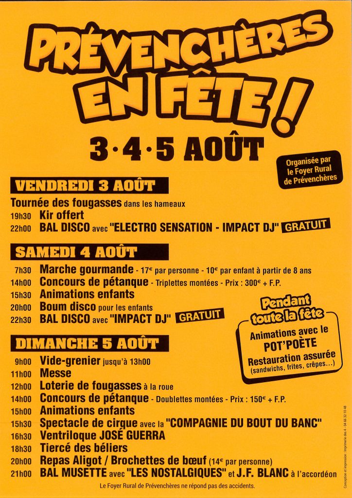 Prévenchères en Fête les 3, 4 et 5 août 2018 Mairie de Prévenchères